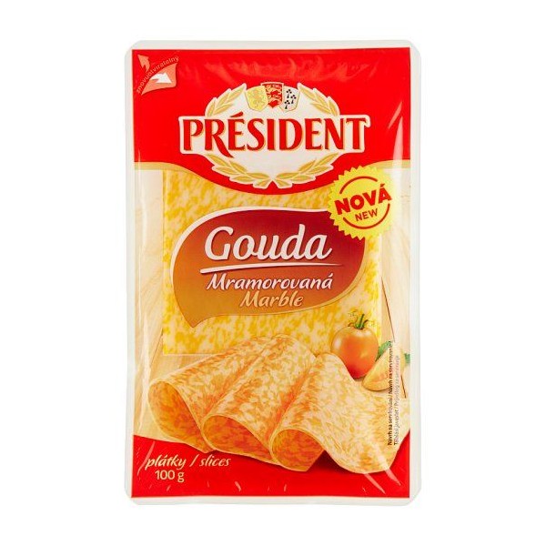 Gouda plátky mramorované 100g Président (124103.05)